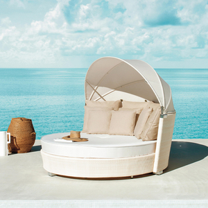 Moderna Tumbona de Mimbre PE con Toldo para Jardín, Playa, Piscina o Patio, en Oferta - Product Image 2