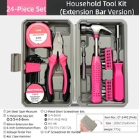 Ensemble d'outils manuels de 24 pièces en acier au carbone rose de qualité supérieure avec étui rigide, comprenant des pinces, un marteau et des tournevis, idéal pour la réparation à domicile, cadeau pour femmes