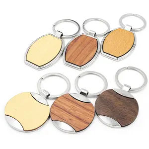 定制名称标志印刷木制钥匙圈空白木制钥匙圈钥匙扣圆形方形木制钥匙扣散装