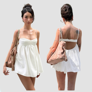 Top Camisero de Verano Fresco Blanco Versátil y Sexy con Cuello en V y Busto Fruncido, Estilo Holgado en Línea A, Casual sin Mangas para Vacaciones - Product Image 1