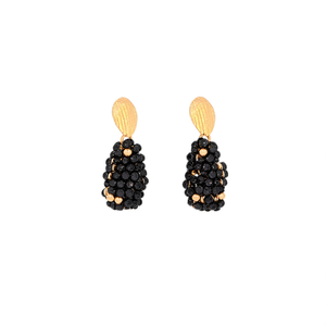 Boucles d'oreilles pendantes tendance en acier inoxydable 316L plaqué or PVD, design durable et résistant avec perles noires - Product Image 2