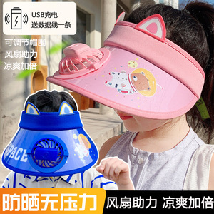 Zixi sun <b>hat</b> wholesale, summer wide brim open top sun protection <b>hat</b> with fan, cute beach sun <b>hat</b> for boys and girls - Product Image 3