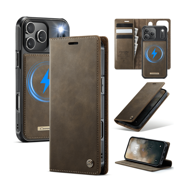 Detachable Wallet Leather Phone Case Magnetic 2 in 1 Protective Cover with Card Slots Stand for iPhone 17 16 15 14 13 Pro Max