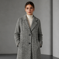 Manteau long en tissu chevron noir et blanc de qualité supérieure pour femmes, veste d'hiver en polyester de haute qualité, durable, col à revers cranté