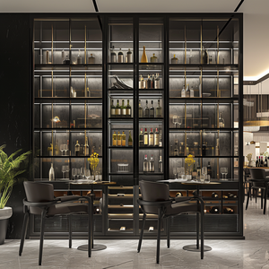 Mobile da Parete Moderno <span class=keywords><strong>per</strong></span> Ristorante con Luci LED, Vetrina in Metallo <span class=keywords><strong>per</strong></span> Esposizione Vini, Armadietto in Vetro <span class=keywords><strong>per</strong></span> Conservazione Vini - Product Image 2