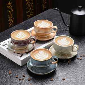 แก้วกาแฟเซรามิกแบบวินเทจพร้อมจานรอง แก้วลาเต้อาร์ตสำหรับร้านอาหาร แก้วกาแฟพอร์ซเลนคาปูชิโนพร้อมหูจับ - Product Image 4