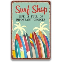 Surf Shop Sign Supplies Surfboard Rentals Shop Gift Surfers Paradise North Shore Beach Coastal Decor Panneau en métal de qualité 8x12inch