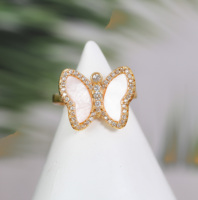 Bague de mariage vintage en nacre plaquée or 18 carats, anti-ternissement, avec papillon et zircon cubique, pour femme - Anillos