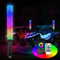Lampe LED RGB 1FT 2FT à effet de poursuite des étoiles, télécommande par application, super lumineuse, antenne spirale, mât de drapeau pour ATV UTV RZR Camion 12V