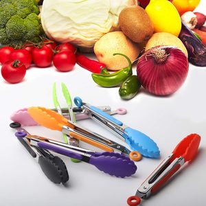 Herramienta de cocina duradera y respetuosa con el medio ambiente, fácil limpieza, pinzas para asar ensaladas y barbacoa de 7 pulgadas, asas pequeñas de silicona de acero inoxidable - Product Image 6