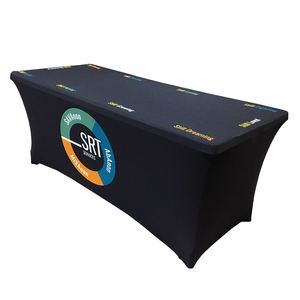 6 Ft Spandex Fitted Rectangle Dj <b>Table</b> Cover Stretchable Black Rectangular Tablecloth for Advertising Purpose - Product Image 1