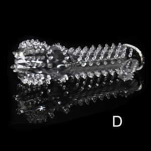 Silikon Spike gepunktete gerippte Kondome Zeit verzögerung Dauerhafte wieder verwendbare Penis ringe Kristall Cockring Penis verlängerung hülse für Männer - Product Image 6