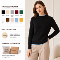 Suéter de Punto Acanalado con Cuello Redondo Minimalista para Mujer, con Ribete en Contraste, Manga Larga, para Uso Diario