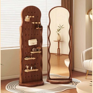 Gương soi toàn thân xoay được bằng gỗ, có giá treo áo, bánh xe xoay, kệ, móc, thanh treo, tiết kiệm không gian cho phòng ngủ - Product Image 1