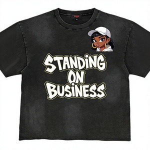 T-shirt da uomo versatile a maniche corte, pesante, alla moda, con <span class=keywords><strong>stampa</strong></span> grafica urbana 'Standing <span class=keywords><strong>on</strong></span> Business', nero lavato, confortevole - Product Image 2