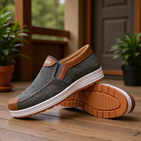 Mocassins décontractés en toile pour hommes, à enfiler, avec bordure contrastante, semelle légère antidérapante, respirants et confortables pour la marche quotidienne et la conduite