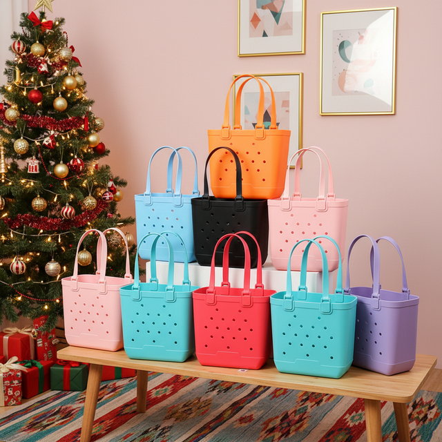 Custom Logo Wholesale EVA Tote Waterproof Rubber Beach Handbag Large Summer Fashion Washable Tip Proof Durable Pail