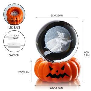 ไฟคริสตัลแกะสลัก 3 มิติ ขนาด 6 ซม. รุ่นใหม่สำหรับฮาโลวีน ไฟกลางคืนรูปฟักทอง ผี แม่มด โครงกระดูก ปีศาจ ไฟตกแต่ง - Product Image 3