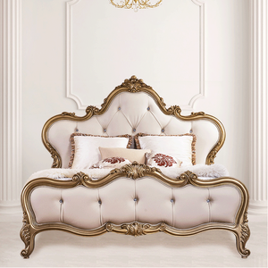 Mueble de dormitorio clásico de madera rosa con tapicería, cama <span class=keywords><strong>King</strong></span> Size con cabecero tallado - Product Image 1