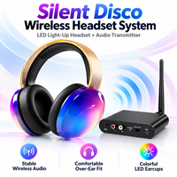 Headphone Silent Disco LED Menyala, Nirkabel, Over Ear, Stereo, Headset Pesta DJ