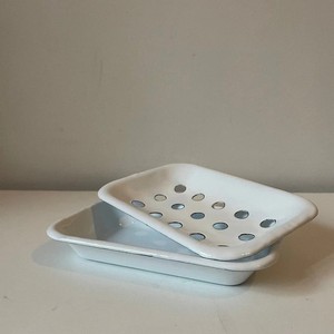<strong>Bath</strong> Toilet Supplies 16cm EU Market Retro Vintage Style Custom <strong>White</strong> Blue Rim Enamel Metal Soap Dish Holder with Drip <strong>Tray</strong> - Product Image 2