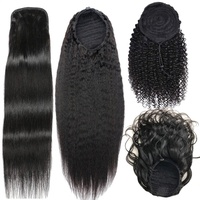 Queue de cheval bouclée en cheveux humains naturels, extensions à cordon, cheveux vierges noirs naturels pour femmes noires, vente en gros