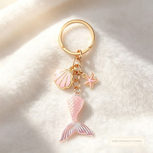 Cute Ocean Theme Pink Mermaid Tail Keychain Shell Starfish Enamel Charms Gold <b>Key</b> <b>Ring</b> Aesthetic <b>Bag</b> Hanging Ornament For Girls - Product Image 1