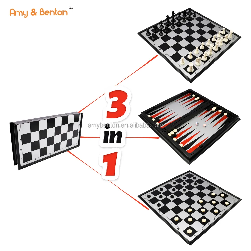 Catur/Catur/Backgammon Set 3 Dalam 1, Set Catur Magnetik Intelijen Permainan Catur Magnet Perjalanan dengan Wadah Lipat