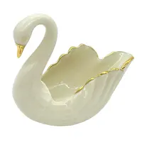 Винтажная Современная керамическая Цветочная ваза в форме белого лебедя с золотой каймой