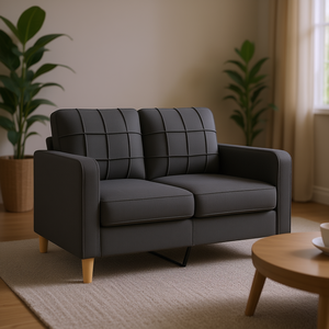 Sofá de 2 Plazas en Tela Gris Oscuro con Respaldo Acolchado, Muebles Modernos para Sala de Estar con Patas de Madera - Product Image 2