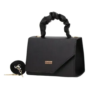 Borsa a Tracolla da Donna Fana Nera 18x8x13 Cm con Chiusura a Cerniera Impermeabile Catene Moda Estiva in PU Poliestere - Product Image 3