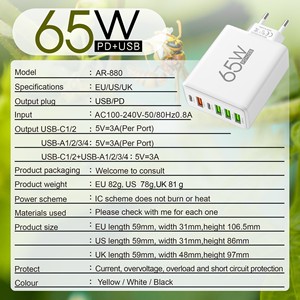 65W EU US UK 6 Ports <span class=keywords><strong>USB</strong></span> Type c Bloc Charge Rapide Téléphone Chargeur Mural pour <span class=keywords><strong>iphone</strong></span> 17 16 15 <span class=keywords><strong>14</strong></span> 13 12 11 <span class=keywords><strong>Pro</strong></span> Max Xiaomi Samsung - Product Image 6