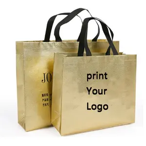 Kim Loại Vàng Lá Laminated Non Woven Fabric Tote Shopping Bag