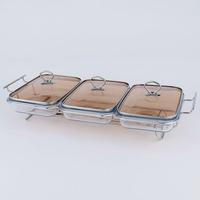Chauffe-Plat en Verre QY 4.5L 3L à Trois Compartiments avec Cadre en Acier Inoxydable Doré pour Buffet, Hôtels et Traiteur