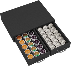 Organisateur de dosettes de café et de thé avec tapis antidérapant en silicone, tiroir de comptoir en bois vintage écologique pour dosettes K-Cup - Product Image 5