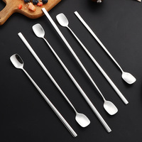 Cuchara de Acero Inoxidable de Mango Largo y Cabeza Cuadrada, Agitador Premium para Café y Postres, Varilla para Bar, Hielo, Leche y Té