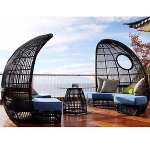 Mobilier d'extérieur <span class=keywords><strong>de</strong></span> luxe en osier pour <span class=keywords><strong>jardin</strong></span>, restaurant, piscine, ensemble <span class=keywords><strong>de</strong></span> <span class=keywords><strong>jardin</strong></span>, canapé rond en rotin avec baldaquin - Product Image 4