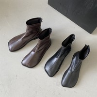 Bottines coréennes tendance à talon bas, style rétro, bout carré, décontractées et polyvalentes, semelle souple, collection Printemps 2025