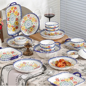 Juego de cena de porcelana de lujo bohemio, vajilla clásica para el hogar con plato de patrón redondo y cuenco para hoteles - Product Image 5