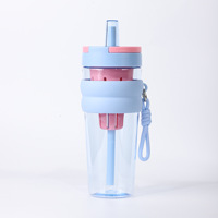 Bouteille d'eau portable en plastique incassable de 1000 ml pour sports d'été, grande capacité, avec double paille et corde