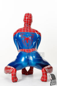 Catsuit <span class=keywords><strong>in</strong></span> lattice da <span class=keywords><strong>uomo</strong></span> per cosplay, blu metallizzato e rosso, a copertura totale, con cerniera posteriore a 3 vie e finitura effetto polvere. - Product Image 6