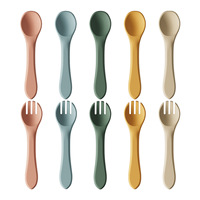 Lot de Couverts Souples et Colorés en Silicone pour Bébé : Cuillères et Fourchettes Personnalisables pour la Première Alimentation des Tout-Petits