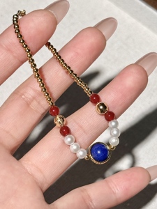 UM Jewelry 925 Sliver Sunset Coast <b>Bracelet</b> Wholesale Natural Freshwater Pearl and <b>Red</b> Agate For Unisex Daily Wear - Product Image 4