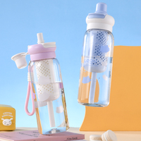 Botella de Agua Deportiva Premium de Tritán, Libre de BPA, Transparente, Ecológica, con Pajita e Infusor de Té, Cordón para Colgar, Ideal para Natación y Running