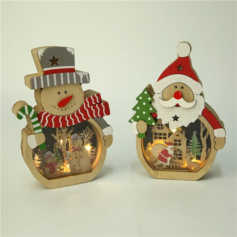 Papá Noel muñeco de nieve hogar Decoración de madera adornos colgante puerta signo madera coche colgante con personajes