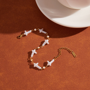 <b>Cross</b> Imitation Pearl Bracelet Gold <b>Chain</b> Bezel Setting Jewelry Gift - Product Image 4