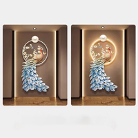 Décoration d'intérieur lumière LED luxe photo Art mural verre acrylique moderne cristal porcelaine peinture sur verre paon