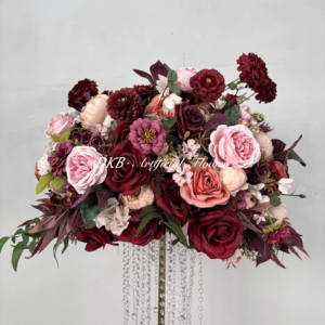 بورجوندي أحمر غامق تحت عنوان الزفاف الزهور الديكور والزهور مركز الورود ونبات الحرير عالية الجودة 60 من مجموعة إكليل الزهور - Product Image 4