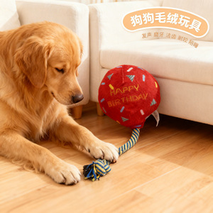 Jouet en peluche pour chien en forme de ballon avec nœud de corde, jouet à mâcher d'intérieur qui fait du bruit pour chiens de compagnie - Product Image 1