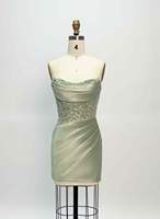 Robe de cocktail courte moulante Ocstrade de luxe faite à la main, vert sauge, sans bretelles, ornée de perles et de strass, en satin, pour soirée de remise de diplôme